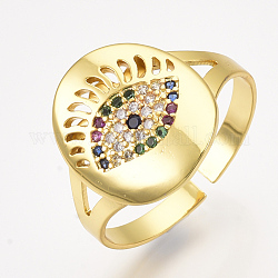 Micro ottone spianare anelli gemelli zirconi, anelli aperti, Ovale con occhio, colorato, formato 9, 19mm