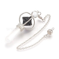 Pendules de radiesthésie en agate noire naturelle, avec les accessoires en laiton de tonalité de platine, Merkaba Star, 257mm, Trou: 2mm