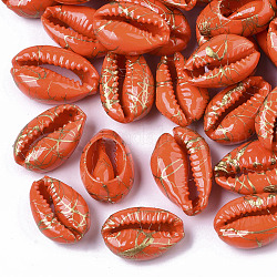 Perles de coquille de cauris naturelles peintes à la bombe, drawbench, pas de trous / non percés, rouge-orange, 18~21x12~15x7mm