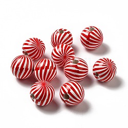 Perles en bois naturel imprimées sur le thème de noël, ronde avec motif de rondbillon, rouge, 16x14.5mm, Trou: 3.5mm