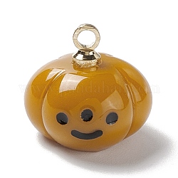 Charms in resina opaca di halloween, con passanti in metallo color oro chiaro, zucca, verga d'oro scuro, 11x12mm, Foro: 1.6 mm