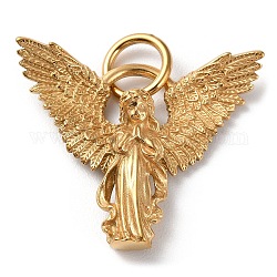 Placcatura ionica (ip) 304 ciondoli in acciaio inossidabile, con anello di salto, fascino d'angelo, oro, 30x33x5mm, Foro: 6.5 mm