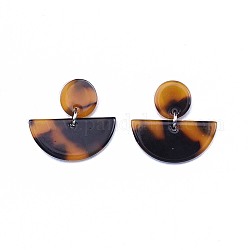Demi-boucles d'oreilles en acétate de cellulose (résine), avec accessoires en 304 acier inoxydable et poussoirs d'oreilles en plastique, selle marron, 21mm, pin: 0.7 mm
