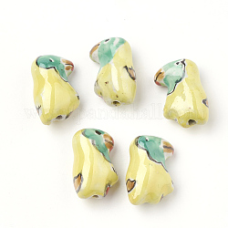 Handmade Porcelain Beads, Famille Rose Porcelain, Raven/Crow, Yellow, 21x13~14x11mm, Hole: 2~2.5mm