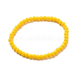 Faceted Glass Rondelle Beads Stretch Bracelet for Kid, Opaque Solid Color Glass Bracelet, Gold, 4x3.5mm, Inner Diameter: 1-7/8 inch(4.8cm)