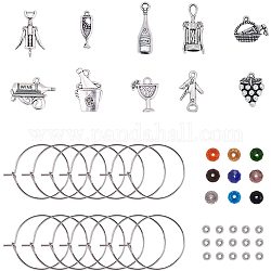 Разработка, Сплавочные подвески тибетского стиля, серьги-кольца из латуни с бокалами и серьги из стекла / латуни, разноцветные, 74x72x17 мм