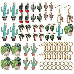 Kit de fabrication de boucles d'oreilles pendantes cactus diy, y compris les pendentifs en alliage émaillé, boucles d'oreilles en fer et anneaux de saut, couleur mixte, pendentifs: 36 pièces / ensemble