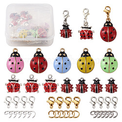 DIY Pendant Decoration Kits, with Alloy Enamel Ladybird Pendants, 304 Stainless Steel Lobster Claw Clasps & Open Jump Rings, Mixed Color, 12~21.5x10~14.5x3.5~5mm, 26pcs/box