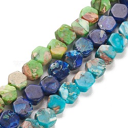 Brins de perles de jaspe impérial synthétiques, teinte, hexagone, couleur mixte, 7x6.5x3.5~4mm, Trou: 0.8mm, Environ 60~63 pcs/chapelet, 15.75''~16.34'' (40~41.5 cm)