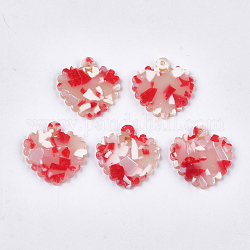 Cellulose Acetate(Resin) Pendants, Heart, Red, 25x23x2.5mm, Hole: 1.5mm