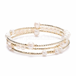 Wickelarmband aus Perlen, Stahlarmreif mit drei Ösen für Damen, golden, Innendurchmesser: 2-1/4 Zoll (5.6 cm)