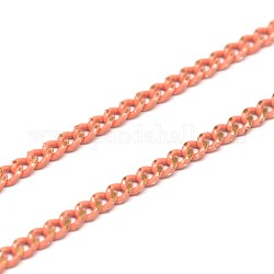 Electroplate Brass Curb Chains, Diamond Cut Chains, Soldered, with Spool, Lead Free & Nickel Free, Two Tone, Salmon, 2x1mm, about 328.08 Feet(100m)/roll