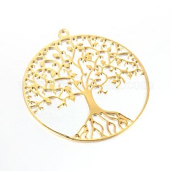 Филигрань дерево жизни латунных подвесок, золотые, 39x36x0.6 мм, отверстие : 2 мм