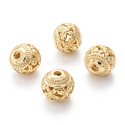 Alloy Hollow Beads, Round with Butterfly, Cadmium Free & Lead Free, Real 18K Gold Plated, 8x7~8mm, Hole: 1.5~2mm