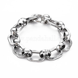 Bracelets de chaîne en alliage pour hommes, ovale, argent antique, diamètre intérieur: 50 mm