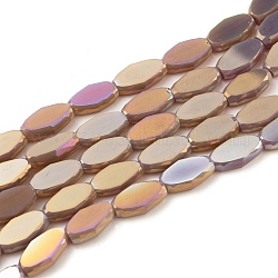 Electroplate Opaque Glass Beads Strands, Faceted, Oval, Full Rainbow Plated, Coffee, 10.5x6x3mm, Hole: 1.2mm, about 50pcs/Strand, 21.26''(54cm)