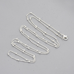 Fabrication de collier de chaîne gourmette en fer recouvert de laiton, avec des perles et des pinces de homard, couleur argentée, 32 pouce (81.5 cm)