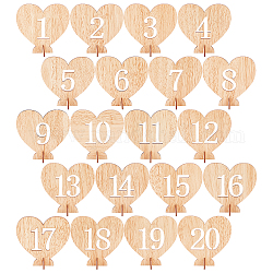 Herz Holztisch Nummer 1-20 mit Sockel, für Hochzeitsfeier und Hochzeitstischdekoration, rauchig, 17.5~103x42~105x3 mm, 40 Stück / Set