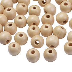 Natural Wood Beads, Round Wooden Large Hole Beads for Craft Making, Lead Free, Wheat, 12x10.5mm, Hole: 3mm, about 1800pcs/1000g