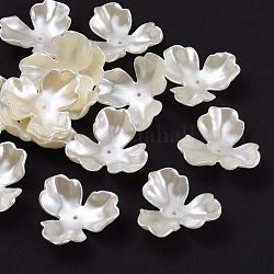 3-Blütenblatt-Blume abs Kunststoffimitatperlenperlenkappen, creme-weiß, 35x38x12 mm, Bohrung: 2 mm