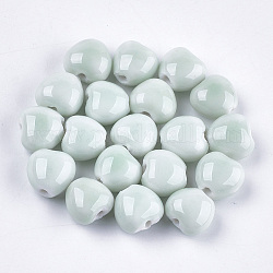 Perles en porcelaine manuelles, style de porcelaine émaillée lumineux, cœur, cyan clair, 10.5~11.5x11.5~12.5x8.5~9mm, Trou: 1.5~2mm