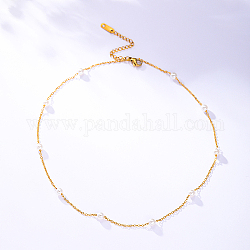 Collar de cadena de acero inoxidable con cuentas de perlas de imitación para mujer., dorado, 15.75 pulgada (40 cm)