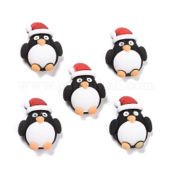 Harz Cabochons, Thema Weihnachten, Pinguin mit Weihnachtsmütze, Schwarz, 23.5x18.5x8 mm