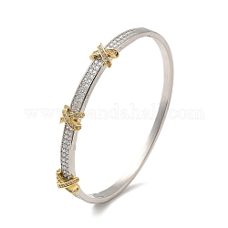 Rack Plating Brass Hinged Bangles with Cubic Zirconia, Long-Lasting Plated, Cadmium Free & Lead Free, Platinum, Inner Diameter: 2~2-1/4 inch(5.1~5.8cm)