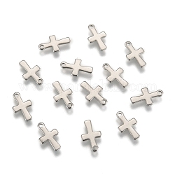 Piccoli ciondoli a croce in acciaio inossidabile, colore acciaio inossidabile, 12x7x1mm, Foro: 1 mm