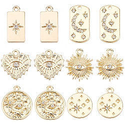 SUNNYCLUE 1 Box 24Pcs 6 Style 18K Gold Plated Charms Evil Eye Charm Micro Pave Stars Rhinestone Moon Heart Love Lucky Charm for Jewelry Making Charms DIY Necklace Earring Bracelet Women Adult Crafts