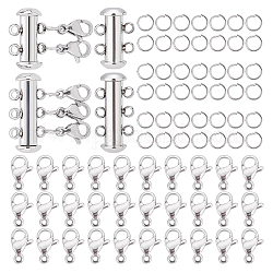 UNICRAFTALE 304 Stainless Steel Jewelry Clasps Kit 4 Sets Slide Clasp Lock 30Pcs Lobster Claw Clasps 50Pcs Open Jump Rings Necklace Layering Clasps for Layered Bracelet Multi Strands Necklace