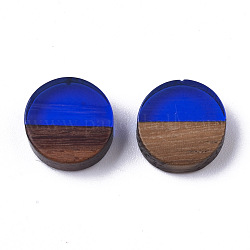 Кабошоны из смолы и дерева, плоско-круглые, синие, 10x2.5~4 мм