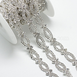Vestido de novia de latón decorativo cadenas de rhinestone, con carrete, cadena de la taza del rhinestone, color plateado, 14x4.5mm, aproximamente 5 yardas / rodillo