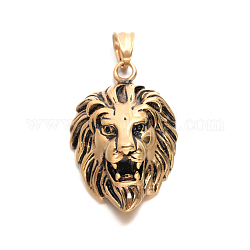 Lion rétro 304 pendentifs en acier inoxydable, Or antique, 44x29x18mm, Trou: 5.5x8mm