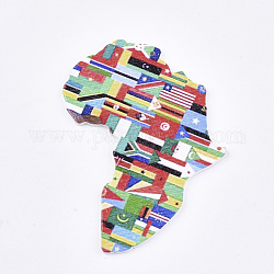 Pendentifs en bois peint au pistolet, imprimé, Carte de l'Afrique, colorées, 76x63.5x2.5mm, Trou: 1.5mm