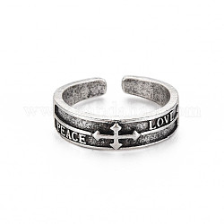 Parola pace amore anello polsino aperto, anello croce in lega stile tibetano per uomo donna,  cadmio& piombo libero, argento antico, misura degli stati uniti 8 1/2 (18.5mm)
