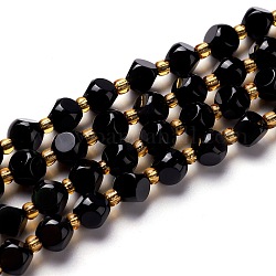 Perles en obsidienne naturelle, avec des perles de rocaille, dés célestes à six faces, 6~6.5x6~6.5x6~6.5mm, Trou: 0.5mm, Environ 48 pcs/chapelet, 15.94'' (40.5 cm)