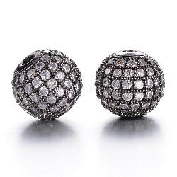 CZ Brass Micro Pave Grade AAA Clear Color Cubic Zirconia Round Beads, Cadmium Free & Nickel Free & Lead Free, Gunmetal, 10mm, Hole: 2mm