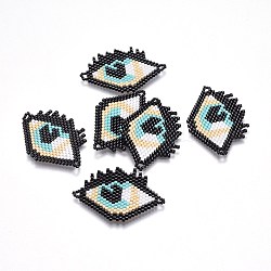 Liens de perles de rocaille japonaises miyuki & toho, motif de tissage, oeil, noir, 27~28x40~42x1.7mm, Trou: 2mm