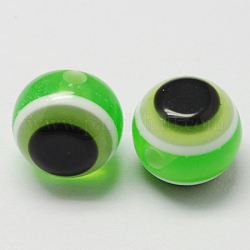 Rotonde perle di resina dell'occhio diabolico, verde chiaro, 11.5~12x11mm, Foro: 2.5 mm