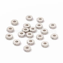 201 Stainless Steel Spacer Beads, Flat Round with Diamond Texture, Stainless Steel Color, 6x2mm, Hole: 2mm