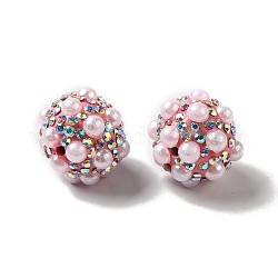 Polymer Ton Strass Perlen, mit Kunstperlen, Runde, rosa, 17~17.5 17 mmx mm, Bohrung: 1.6 mm