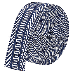 Polyester Ribbons, Jacquard Ribbon, Stripe Pattern, Midnight Blue, 1-1/2 inch(38mm), about 5.00 Yards(4.57m)/Roll