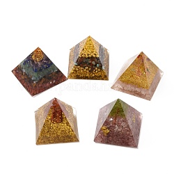 Orgonite Pyramid, Resin Pointed Home Display Decorations, with Natural Gemstone and Metal Findings, 49x49x48.5mm