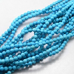 Natur howlite runde Perlen Stränge, gefärbt, facettiert, Himmelblau, 3 mm, Bohrung: 0.5 mm, ca. 135 Stk. / Strang, 15.74 Zoll