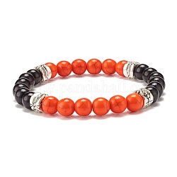 Braccialetto elastico rotondo con perline turchesi sintetiche (tinte) da donna, arancio rosso, diametro interno: 2-1/4 pollice (5.8 cm)