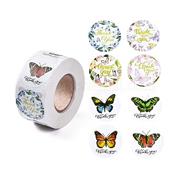 8 motifs papillons ronds autocollants en papier auto-adhésifs, insecte remerciement cadeau décalcomanies pour la fête, cadeaux décoratifs, colorées, 25mm, à propos 500pcs / roll