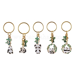 Schlüsselanhänger mit Emaille-Anhänger aus Panda- und Bambuslegierung, mit eisernen Schlüsselringen, golden, 6.5~75.5 cm