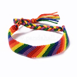 Braccialetto orgoglio arcobaleno, Bracciale in corda intrecciata con motivo a righe per uomo donna, bracciale regolabile in poliestere, colorato, diametro interno: 1-5/8~2-3/4 pollice (4.2~7.15 cm)