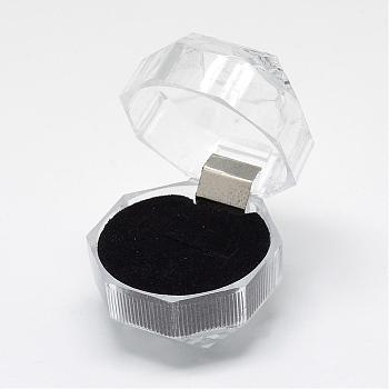 Cajas de anillo de plástico transparente, caja de la joya, negro, 3.8x3.8x3.8 cm